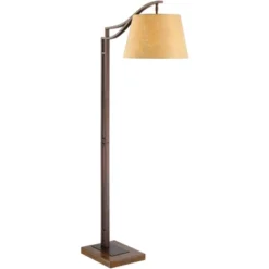 Franklin Iron Works Rustic Farmhouse Arc Floor Lamp With USB Port 60" Tall Bronze Downbridge Faux Leather Empire Shade For Living Room Reading Bedroom -Cheap Home Shop GUEST 051687dc fb93 46fb 83cc 2163974cc378