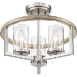 Possini Euro Design Senna Modern Industrial Ceiling Light Semi Flush Mount Fixture 15" Wide Brushed Nickel Gray Wood 3-Light Clear Glass For Bedroom -Cheap Home Shop GUEST 08a6d6bd 0bbb 4c6e a704 3432667d795f