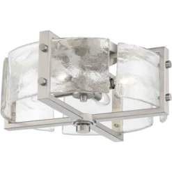 Possini Euro Design Prane Modern Industrial Ceiling Light Semi Flush Mount Fixture 17" Wide Brushed Nickel 4-Light Warped Glass For Bedroom Kitchen -Cheap Home Shop GUEST 0b15a987 8368 4f37 ba90 8aa73cc6819f