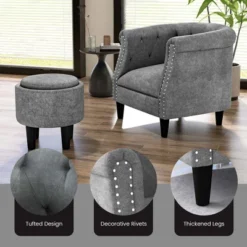 Costway Modern Accent Chair With Ottoman Armchair Barrel Sofa Chair With Footrest Grey -Cheap Home Shop GUEST 0d79f529 497d 4298 be2e a5393d56a140