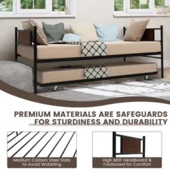 Costway Twin 2-In-1 Daybed Frame With Trundle Bed Set Steel Platform Sofa Bed Black -Cheap Home Shop GUEST 13325170 02a3 4fd8 ad45 9d81deb660c0