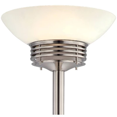 Possini Euro Design Light Blaster Art Deco Torchiere Floor Lamp 72 1/2" Tall Brushed Nickel LED Frosted Glass Bowl Shade For Living Room Bedroom House 2 Possini Euro Design Light Blaster Art Deco Torchiere Floor Lamp 72 1/2" Tall Brushed Nickel LED Frosted Glass Bowl Shade For Living Room Bedroom House - Image 2