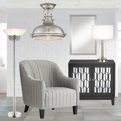 Possini Euro Design Light Blaster Art Deco Torchiere Floor Lamp 72 1/2" Tall Brushed Nickel LED Frosted Glass Bowl Shade For Living Room Bedroom House 8 Possini Euro Design Light Blaster Art Deco Torchiere Floor Lamp 72 1/2" Tall Brushed Nickel LED Frosted Glass Bowl Shade For Living Room Bedroom House - Image 8