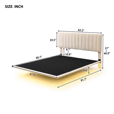 Queen Size Upholstered Floating Velvet Platform Bed With Sensor Light And Headboard-ModernLuxe 2 Queen Size Upholstered Floating Velvet Platform Bed With Sensor Light And Headboard-ModernLuxe - Image 2