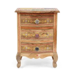 Ailey Handcrafted Boho Mango Wood 3 Drawer Nightstand Natural - Christopher Knight Home -Cheap Home Shop GUEST 3924a78e 3952 49db 866c 6794bccc9300
