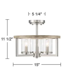 Possini Euro Design Senna Modern Industrial Ceiling Light Semi Flush Mount Fixture 15" Wide Brushed Nickel Gray Wood 3-Light Clear Glass For Bedroom -Cheap Home Shop GUEST 41460016 ab58 486a b506 19c5916f30b8