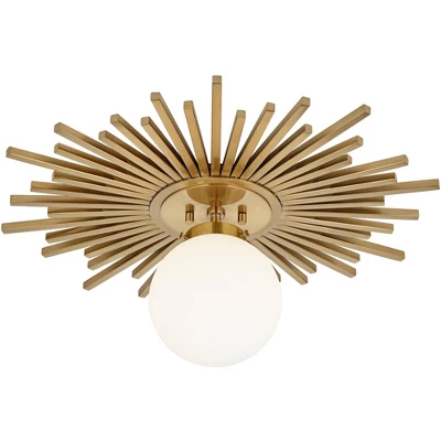 Possini Euro Design Hazel Modern Ceiling Light Semi Flush Mount Fixture 24" Wide Warm Brass White Globe Shade For Bedroom Kitchen Living Room Hallway 5 Possini Euro Design Hazel Modern Ceiling Light Semi Flush Mount Fixture 24" Wide Warm Brass White Globe Shade For Bedroom Kitchen Living Room Hallway - Image 5