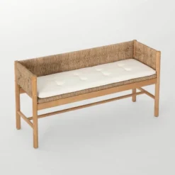 Elden Wood Bench With Woven Back And Loose Cushion Seat - Threshold™ Designed With Studio McGee -Cheap Home Shop GUEST 512a58d0 258b 4cd4 8401 add11f70e81d