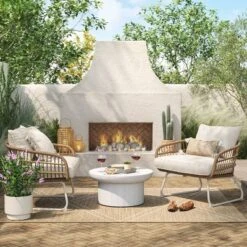 Cheap Home Shop 44 Southport Outdoor Patio Chair With Metal Legs, Club Chair Natural/White - Opalhouse™