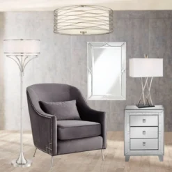 Possini Euro Design Modern Ceiling Light Flush Mount Fixture Antique Silver Leaf 18" Wide Wavy Spun White Drum For Bedroom Kitchen -Cheap Home Shop GUEST 5d5ebab4 6ca9 4ca0 86dc 4aef8a8ddd15