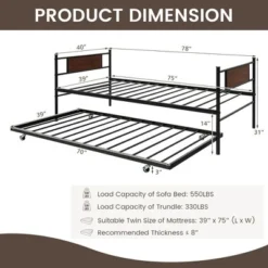 Costway Twin 2-In-1 Daybed Frame With Trundle Bed Set Steel Platform Sofa Bed Black -Cheap Home Shop GUEST 65439403 ce0a 428c 9625 5f5e23213a7b
