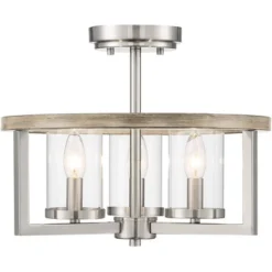 Possini Euro Design Senna Modern Industrial Ceiling Light Semi Flush Mount Fixture 15" Wide Brushed Nickel Gray Wood 3-Light Clear Glass For Bedroom -Cheap Home Shop GUEST 66823a90 d9b1 40d9 9cf1 956b7031d5f8