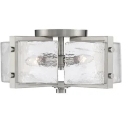 Possini Euro Design Prane Modern Industrial Ceiling Light Semi Flush Mount Fixture 17" Wide Brushed Nickel 4-Light Warped Glass For Bedroom Kitchen -Cheap Home Shop GUEST 67e31c74 0341 4bbe 8a39 d9439e2bc16c