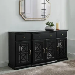 Selma Transitional 3 Tiered Ornate Fretwork Door Sideboard - Saracina Home