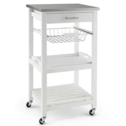Costway Compact Kitchen Island Cart Rolling Service Trolley With Stainless Steel Top Basket -Cheap Home Shop GUEST 947788ec 927f 4097 bffa cbd674ec7025