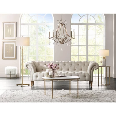 Possini Euro Design Encino Modern Tripod Floor Lamp Standing 60" Tall Brass Gold Metal Off White Fabric Drum Shade For Living Room Bedroom Office Home 5 Possini Euro Design Encino Modern Tripod Floor Lamp Standing 60" Tall Brass Gold Metal Off White Fabric Drum Shade For Living Room Bedroom Office Home - Image 5