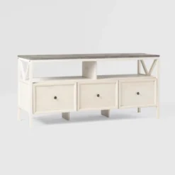 Farmhouse 3 Drawer Wood TV Stand For TVs Up To 65" - Saracina Home -Cheap Home Shop GUEST 9c05f01d 83d8 411e ae5d 3185861747c7