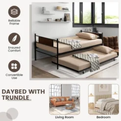 Costway Twin 2-In-1 Daybed Frame With Trundle Bed Set Steel Platform Sofa Bed Black -Cheap Home Shop GUEST 9cff8a64 03ba 49e9 9437 42d88358e946