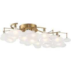 Possini Euro Design Lilypad Modern Ceiling Light Semi Flush Mount Fixture 30 1/4" Wide Warm Brass 12-Light Frosted Glass Shade For Bedroom Living Room -Cheap Home Shop GUEST bc64b39a 2843 4a68 b9d6 625259c5adb7