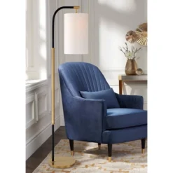 Cheap Home Shop 31 Possini Euro Design Sausalito Mid Century Modern Downbridge Floor Lamp 67" Tall Warm Gold Black Metal Linen Cylinder Shade For Living Room Reading