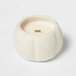 12oz Brushed Abstract Pumpkin Ceramic With Woodwick And Dustcover Dried Leaves + Hickory Candle - Threshold™ -Cheap Home Shop GUEST ca336cab 30a9 4816 a86c a9481933e877