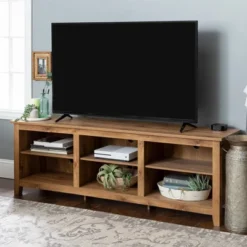 Transitional 6 Cubby Wood Open Storage Wood TV Stand For TVs Up To 80"- Saracina Home -Cheap Home Shop GUEST ce83f227 95ad 48d0 9fb8 48e192d8fef5