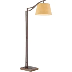 Franklin Iron Works Rustic Farmhouse Arc Floor Lamp With USB Port 60" Tall Bronze Downbridge Faux Leather Empire Shade For Living Room Reading Bedroom -Cheap Home Shop GUEST cebdead3 0670 462e 806c d140c870063f