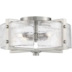 Possini Euro Design Prane Modern Industrial Ceiling Light Semi Flush Mount Fixture 17" Wide Brushed Nickel 4-Light Warped Glass For Bedroom Kitchen -Cheap Home Shop GUEST d6d6f1d6 17f5 40d9 8e0f cceec1010e0d