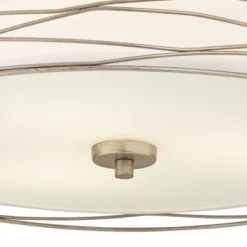 Possini Euro Design Modern Ceiling Light Flush Mount Fixture Antique Silver Leaf 18" Wide Wavy Spun White Drum For Bedroom Kitchen -Cheap Home Shop GUEST d7df35ba b697 4c6b 91f0 86733a438644