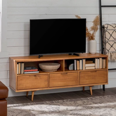 Cara Mid-Century Modern 3 Drawer TV Stand For TVs Up To 65" - Saracina Home 14 Cara Mid-Century Modern 3 Drawer TV Stand For TVs Up To 65" - Saracina Home - Image 14