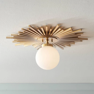Possini Euro Design Hazel Modern Ceiling Light Semi Flush Mount Fixture 24" Wide Warm Brass White Globe Shade For Bedroom Kitchen Living Room Hallway 1 Possini Euro Design Hazel Modern Ceiling Light Semi Flush Mount Fixture 24" Wide Warm Brass White Globe Shade For Bedroom Kitchen Living Room Hallway