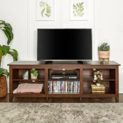 Transitional 6 Cubby Wood Open Storage Wood TV Stand For TVs Up To 80"- Saracina Home -Cheap Home Shop GUEST f89b070d c04c 4de6 a143 2ba0bc1fd9f0