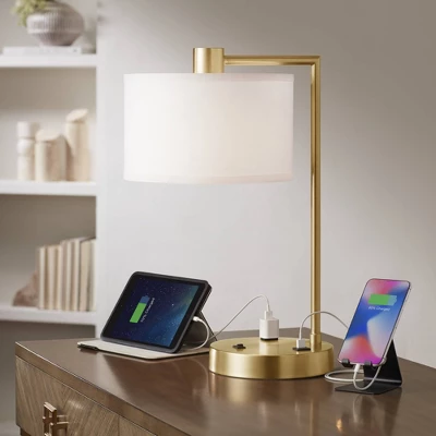 360 Lighting Colby Antique Gold Desk Lamps With Outlet And USB Port Set Of 2 7 360 Lighting Colby Antique Gold Desk Lamps With Outlet And USB Port Set Of 2 - Image 7