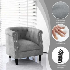 Costway Modern Accent Chair With Ottoman Armchair Barrel Sofa Chair With Footrest Grey -Cheap Home Shop GUEST fe363bf6 0f13 4b84 809e 32e0eedb3386